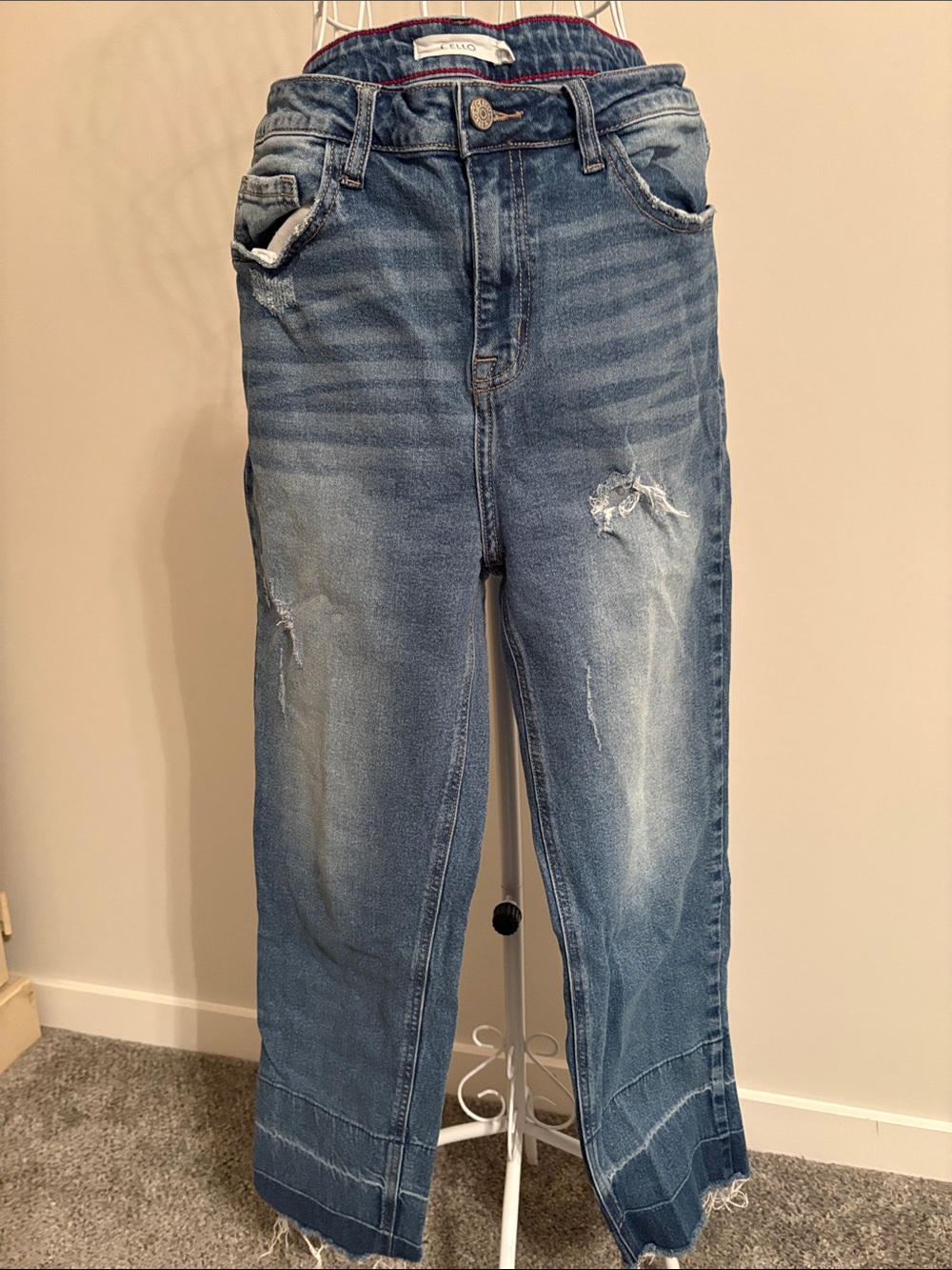Women’s Blue Distressed cropped Straight-Leg Jeans - Picture 1 of 7